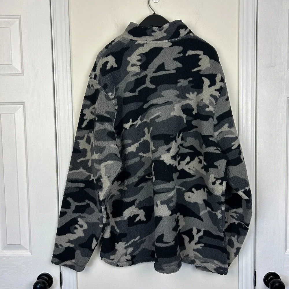 NEW Wrangler Mens 2XL‎ Sherpa Fleece 1/4 Zip Gray Camo Shacket Shirt Jacket